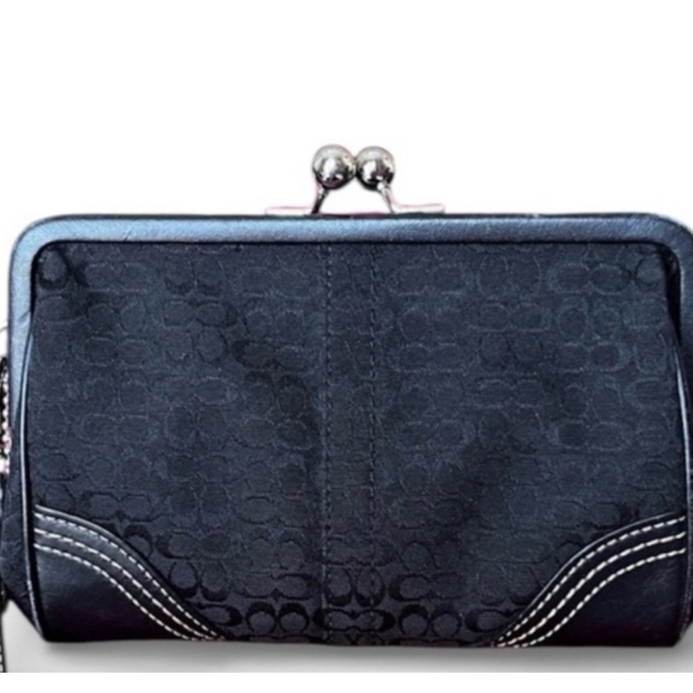 Coach Black Wristlet Clutch kiss lock black canvas